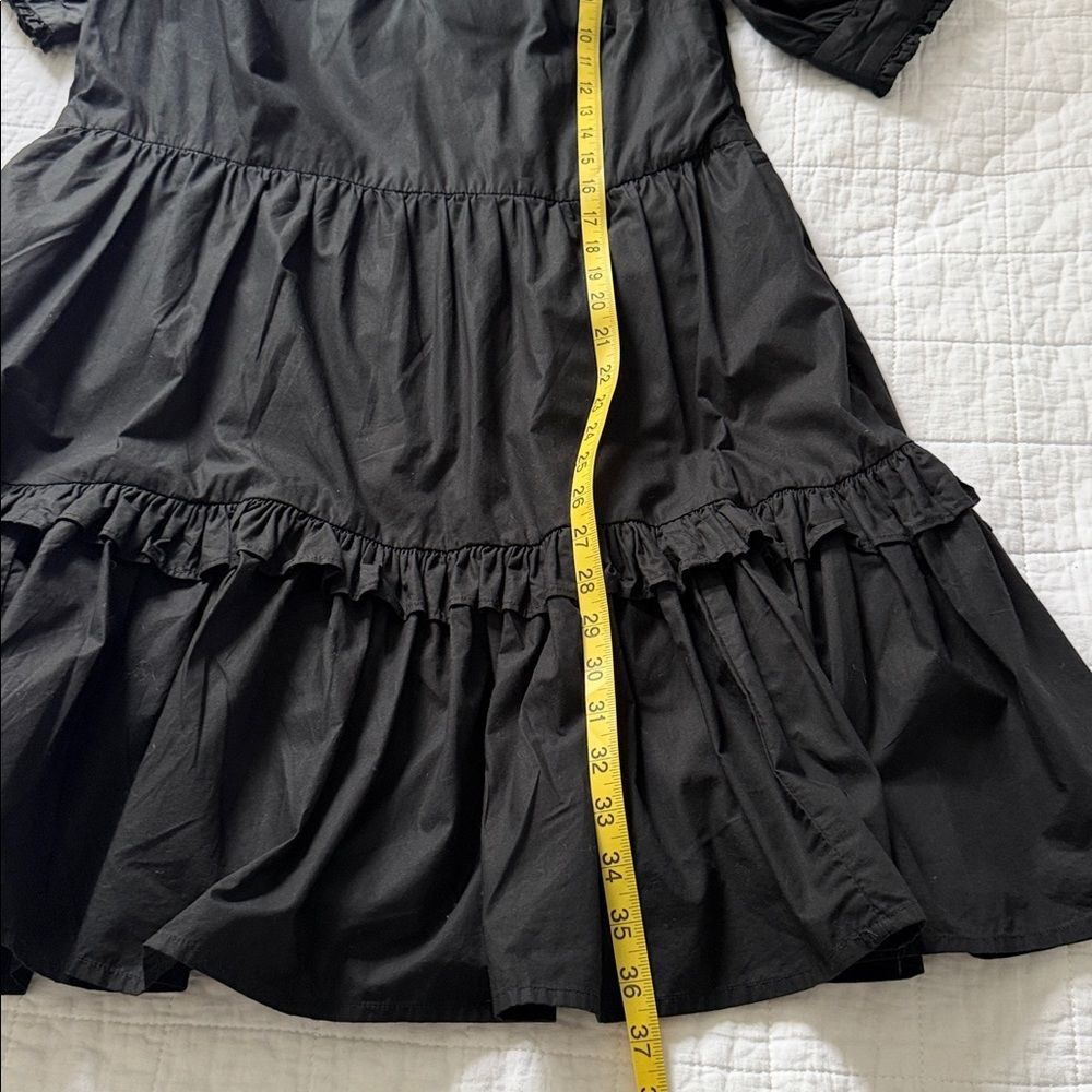 J.Crew Black Cotton Ruffle Neck Tiered Popover Mini Dress Women’s Puff Sleeve S - Picture 11 of 13